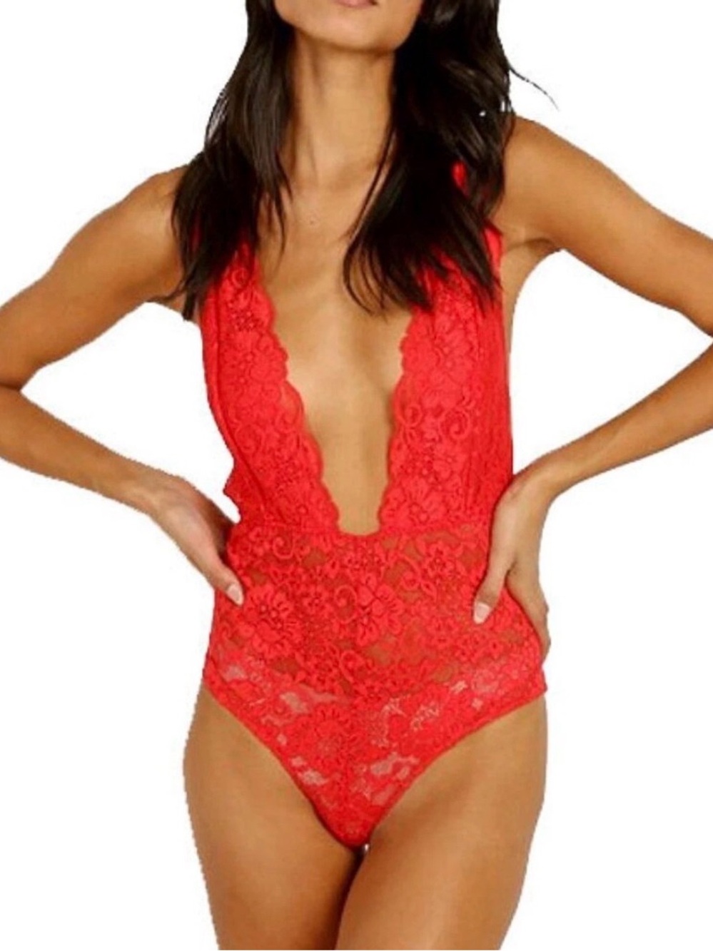 We Are HAH Comin' In Haht Lace Bodysuit XS $78 Siren Red Hot Stretch